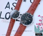 Perfect Replica Longines Black Dial Brown Leather Strap Quartz Couple Watch